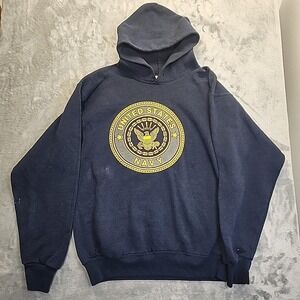 Vintage United States Navy Hoodie Mens Medium Blue Soffe Brand Made In USA